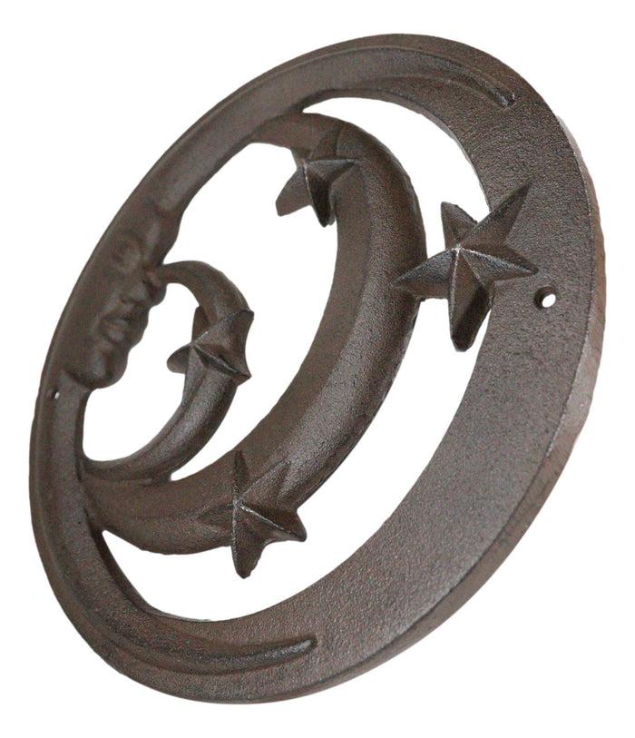Rustic Cast Iron Crescent Moons And Stars Round Moon Wall Decor Trivet Plaque