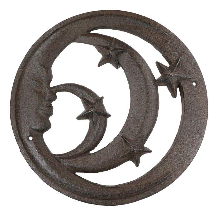 Rustic Cast Iron Crescent Moons And Stars Round Moon Wall Decor Trivet Plaque