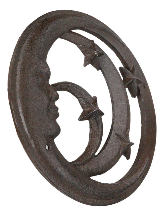 Rustic Cast Iron Crescent Moons And Stars Round Moon Wall Decor Trivet Plaque
