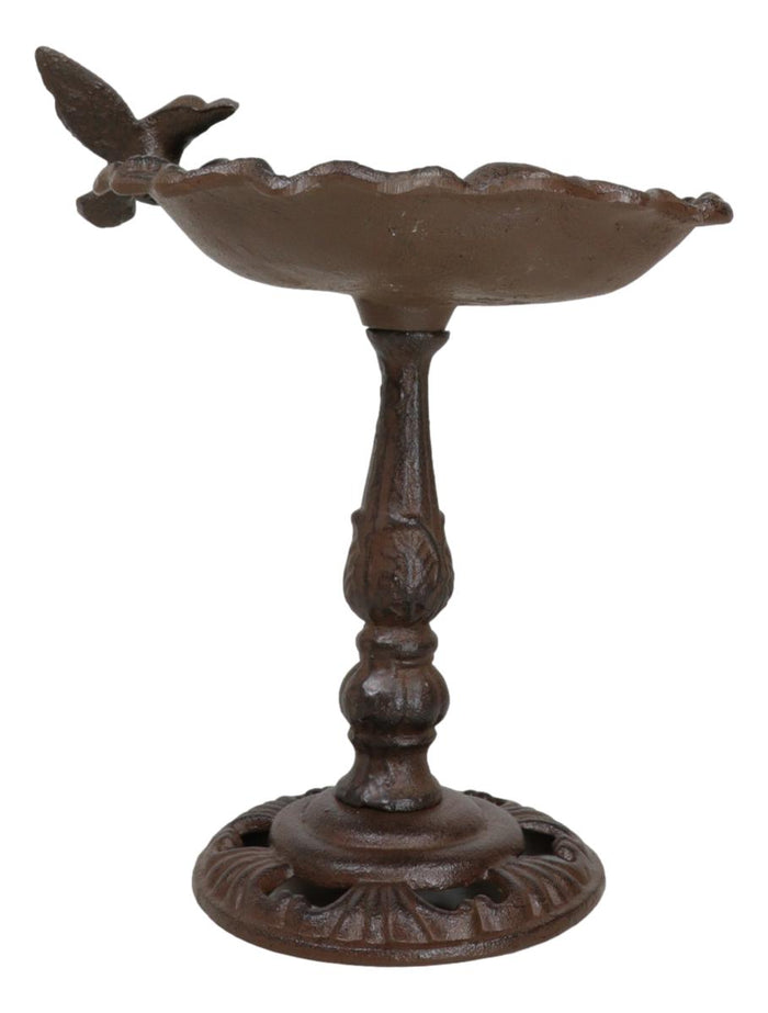 Rustic Cast Iron Hummingbird Perching On Flower Garden Bird Feeder Bath 10.5"H