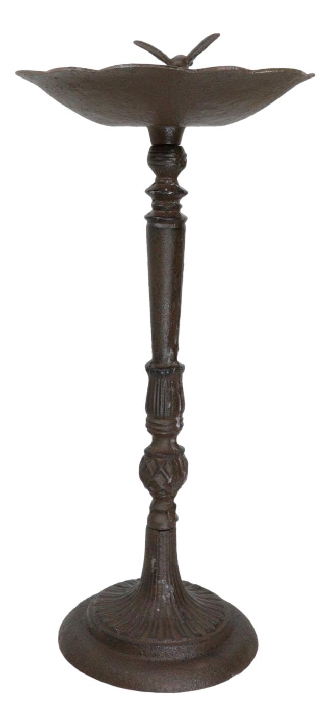 Rustic Cast Iron Hummingbird Perching On Flower Garden Bird Feeder Bath 22"H
