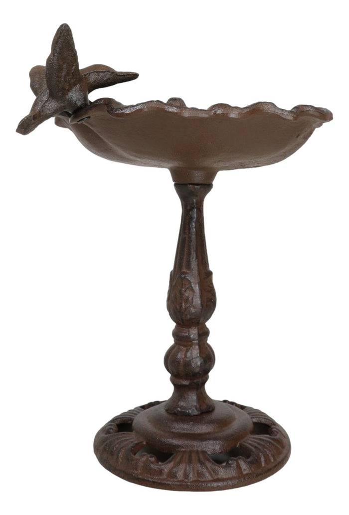 Rustic Cast Iron Hummingbird Perching On Flower Garden Bird Feeder Bath 10.5"H