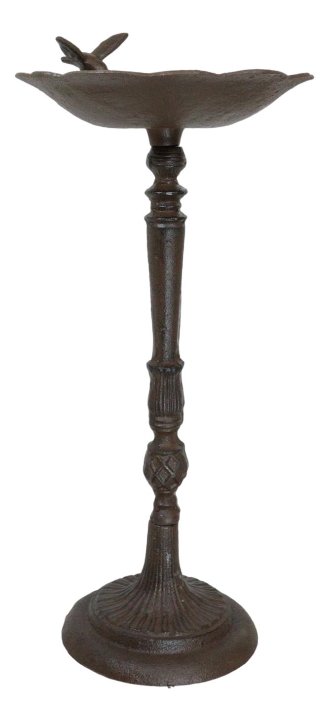 Rustic Cast Iron Hummingbird Perching On Flower Garden Bird Feeder Bath 22"H