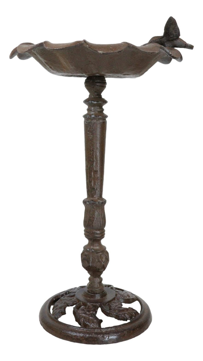 Rustic Cast Iron Hummingbird Perching On Sunflower Garden Bird Feeder Bath 19"H