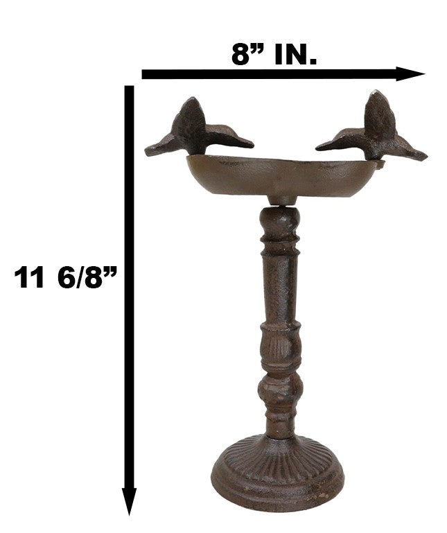 Rustic Cast Iron Hummingbirds Perching On Ornate Garden Bird Feeder Bath 11"H