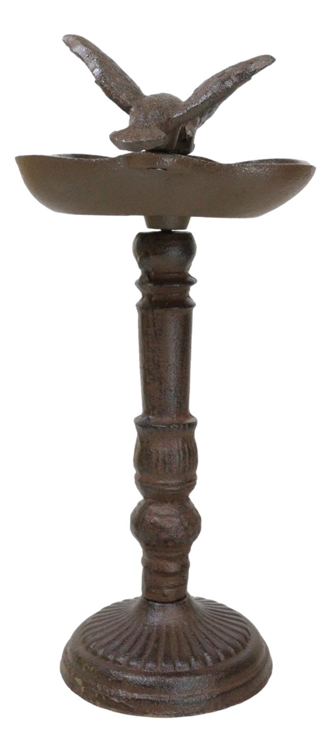 Rustic Cast Iron Hummingbirds Perching On Ornate Garden Bird Feeder Bath 11"H