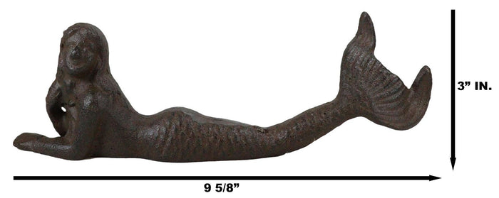 Rustic Cast Iron Nautical Siren Mermaid With Tail Stretched Out Statue 9.5"L