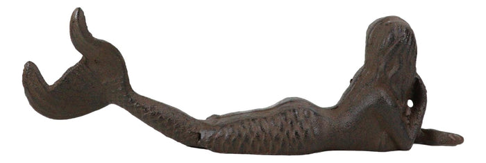 Rustic Cast Iron Nautical Siren Mermaid With Tail Stretched Out Statue 9.5"L