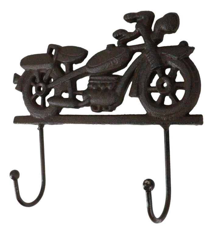 Rustic Cast Iron Retro Motorcycle Chopper Bike Wall Double Hooks Coat Hanger