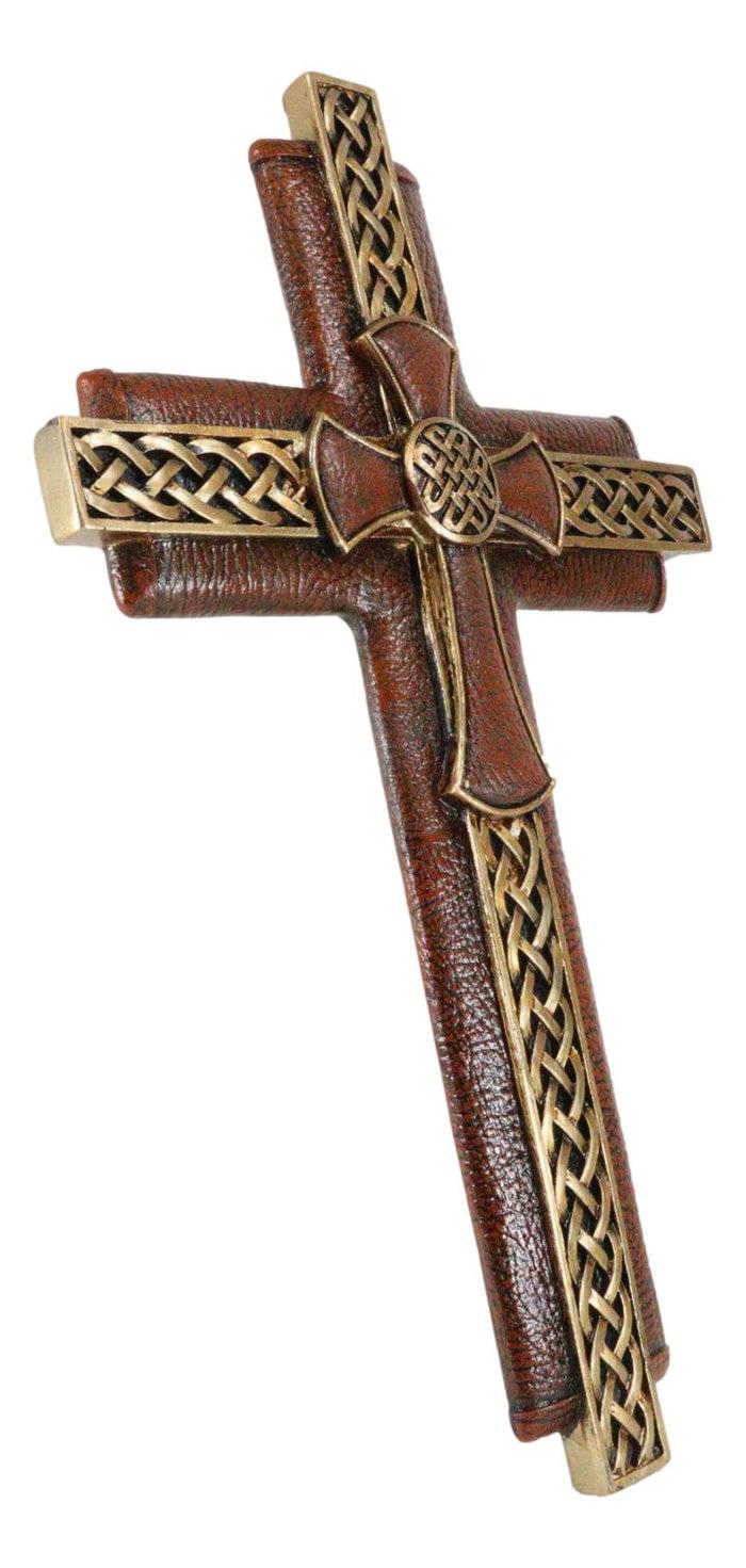 Rustic Celtic Knot Scrollwork Faux Tooled Leather Multiple Layered Wall Cross