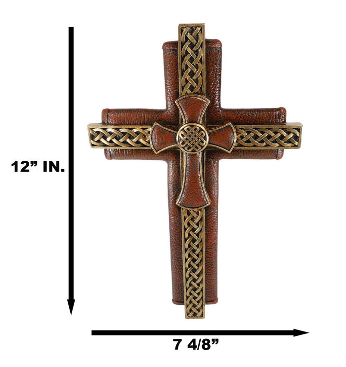 Rustic Celtic Knot Scrollwork Faux Tooled Leather Multiple Layered Wall Cross
