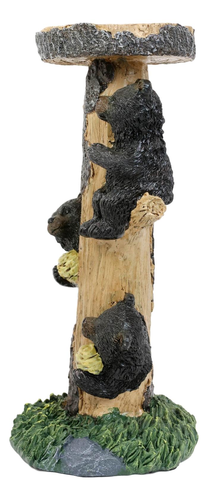 Rustic Climbing Bear Cubs With Bee Hives Pillar Candle Holder Stand Set Of 2