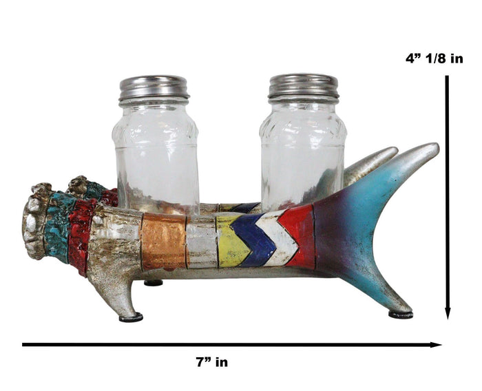 Rustic Colorful Southwestern Buckhorn Antlers Deer Salt Pepper Shakers Holder