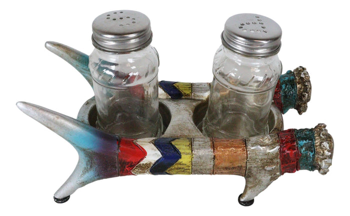 Rustic Colorful Southwestern Buckhorn Antlers Deer Salt Pepper Shakers Holder