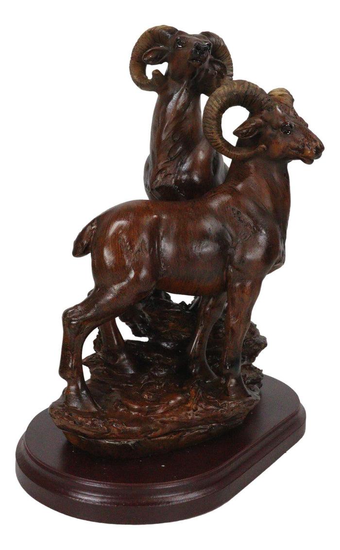 Rustic Country Bighorn Sheep Ram Family On Rock Faux Mahogany Wood Figurine