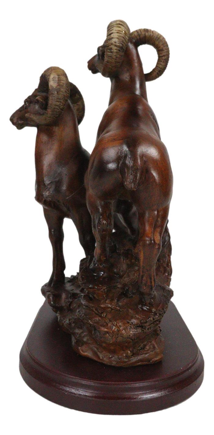 Rustic Country Bighorn Sheep Ram Family On Rock Faux Mahogany Wood Figurine