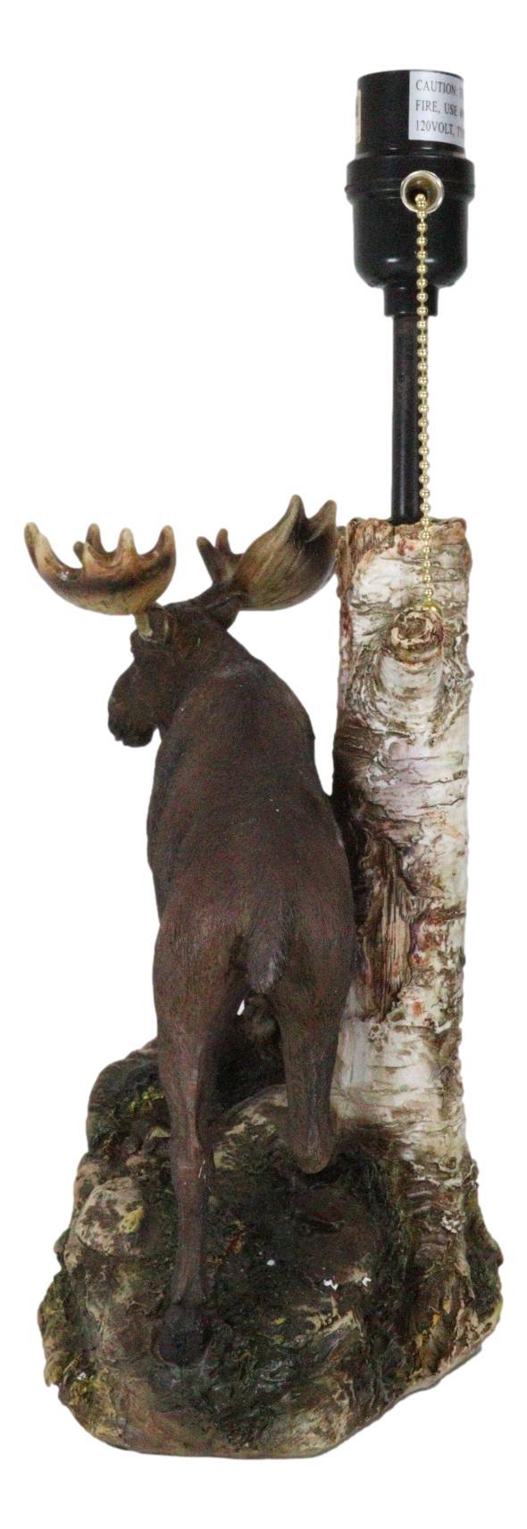 Rustic Country Bull Moose Grand Elk By Birch Tree Desktop Table Lamp With Shade