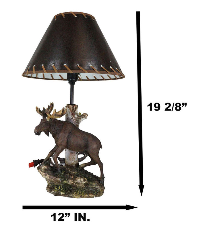 Rustic Country Bull Moose Grand Elk By Birch Tree Desktop Table Lamp With Shade