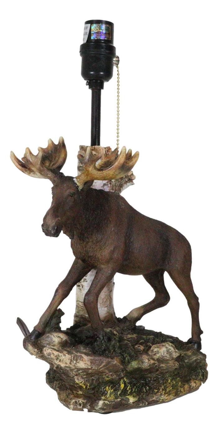 Rustic Country Bull Moose Grand Elk By Birch Tree Desktop Table Lamp With Shade