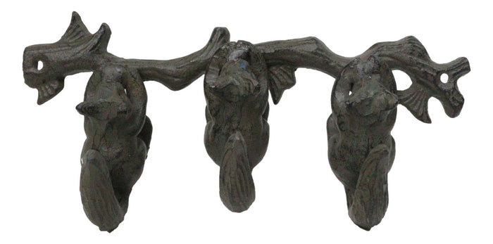 Rustic Country Cast Iron Squirrel On Tree Branch 4-Peg Wall Coat Hooks 13"L