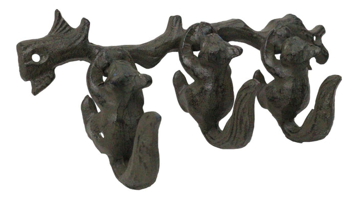 Rustic Country Cast Iron Squirrel On Tree Branch 4-Peg Wall Coat Hooks 13"L Rustic Country Cast Iron Squirrel On Tree Branch 4-Peg Wall Coat Hooks 13"L