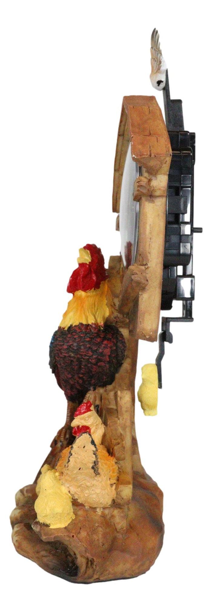 Rustic Country Rooster Hen And Chicks Chicken Family Table Clock With Pendulum