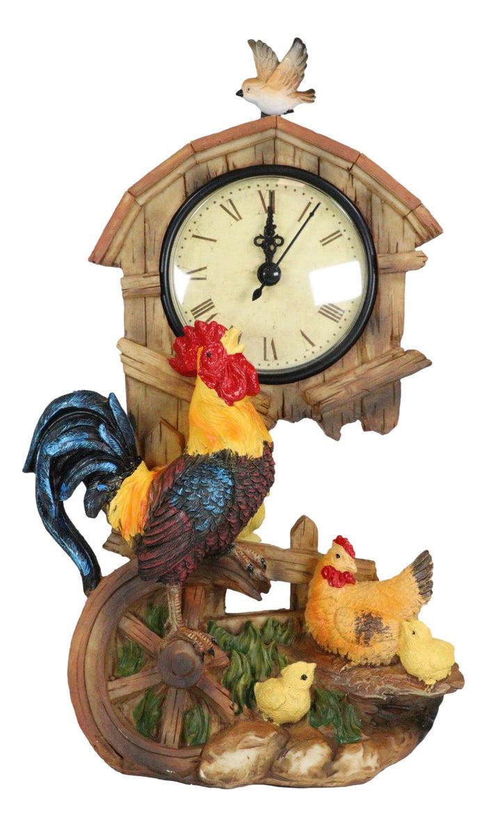 Rustic Country Rooster Hen And Chicks Chicken Family Table Clock With Pendulum