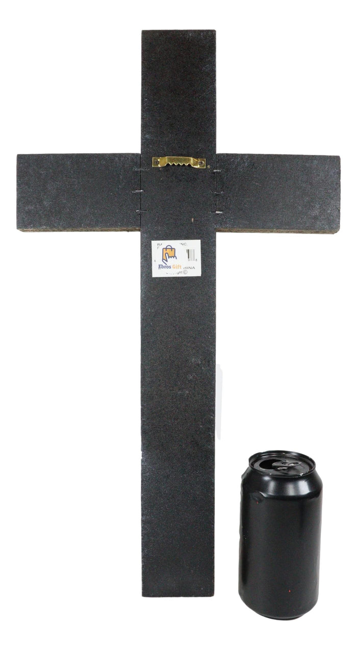 Rustic Country Western Faux Crackled Wood With Pebble Rock Stones Wall Cross