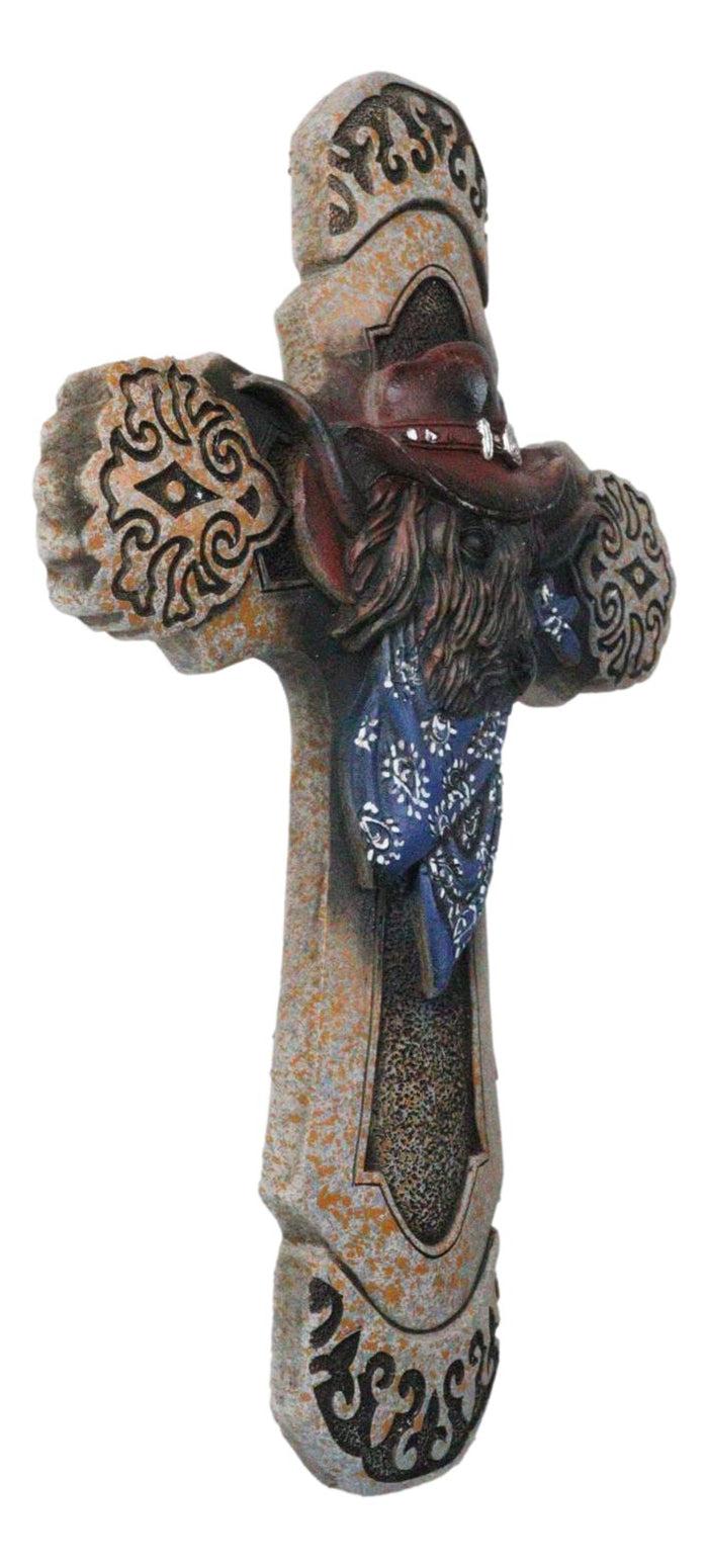 Rustic Country Western Highland Cow With Cowboy Hat And Scarf Wall Cross Decor