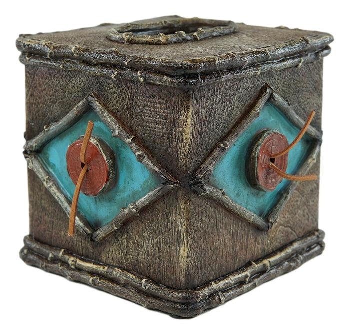 Rustic Country Western Turquoise Bullseye Faux Branch Wood Tissue Box Cover