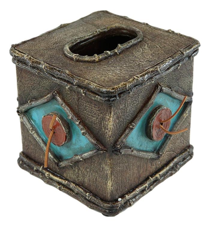 Rustic Country Western Turquoise Bullseye Faux Branch Wood Tissue Box Cover
