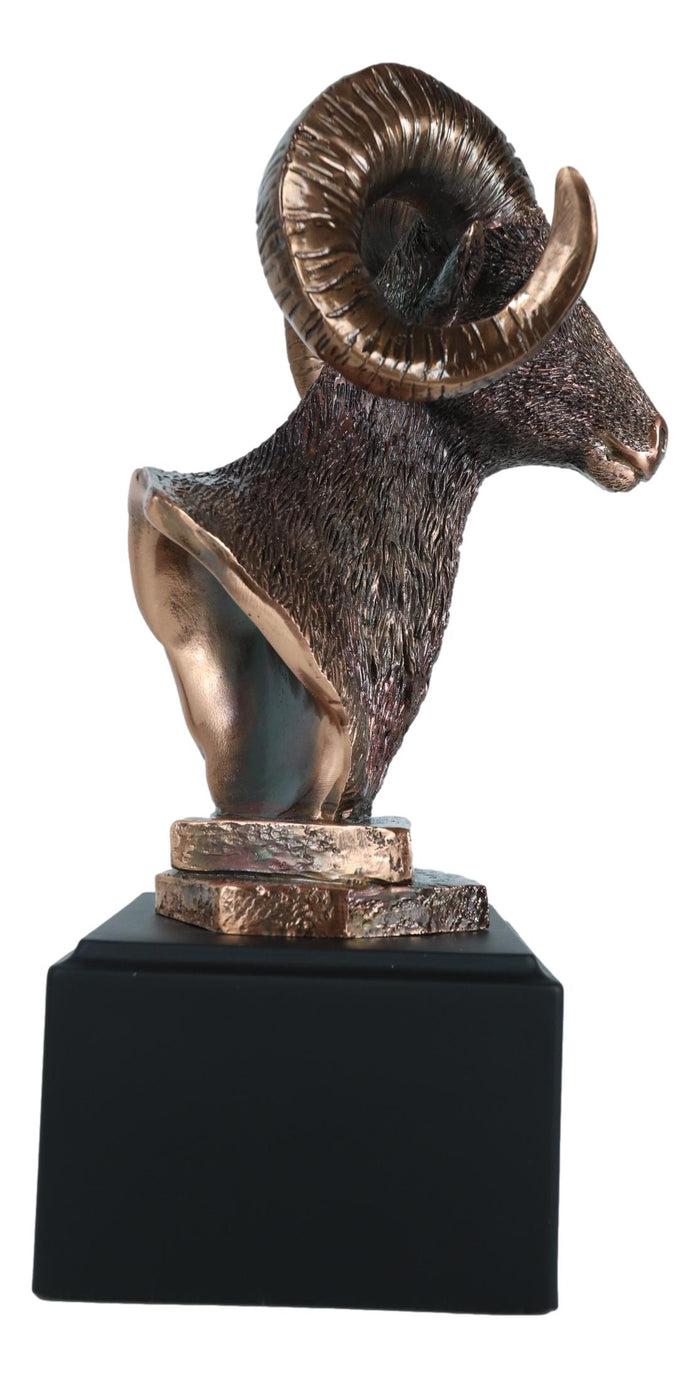 Rustic Country Wildlife Bighorn Sheep Ram Bust Sculpture With Trophy Base 8"H