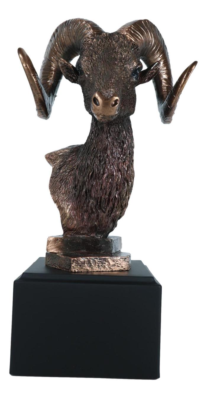 Rustic Country Wildlife Bighorn Sheep Ram Bust Sculpture With Trophy Base 8"H
