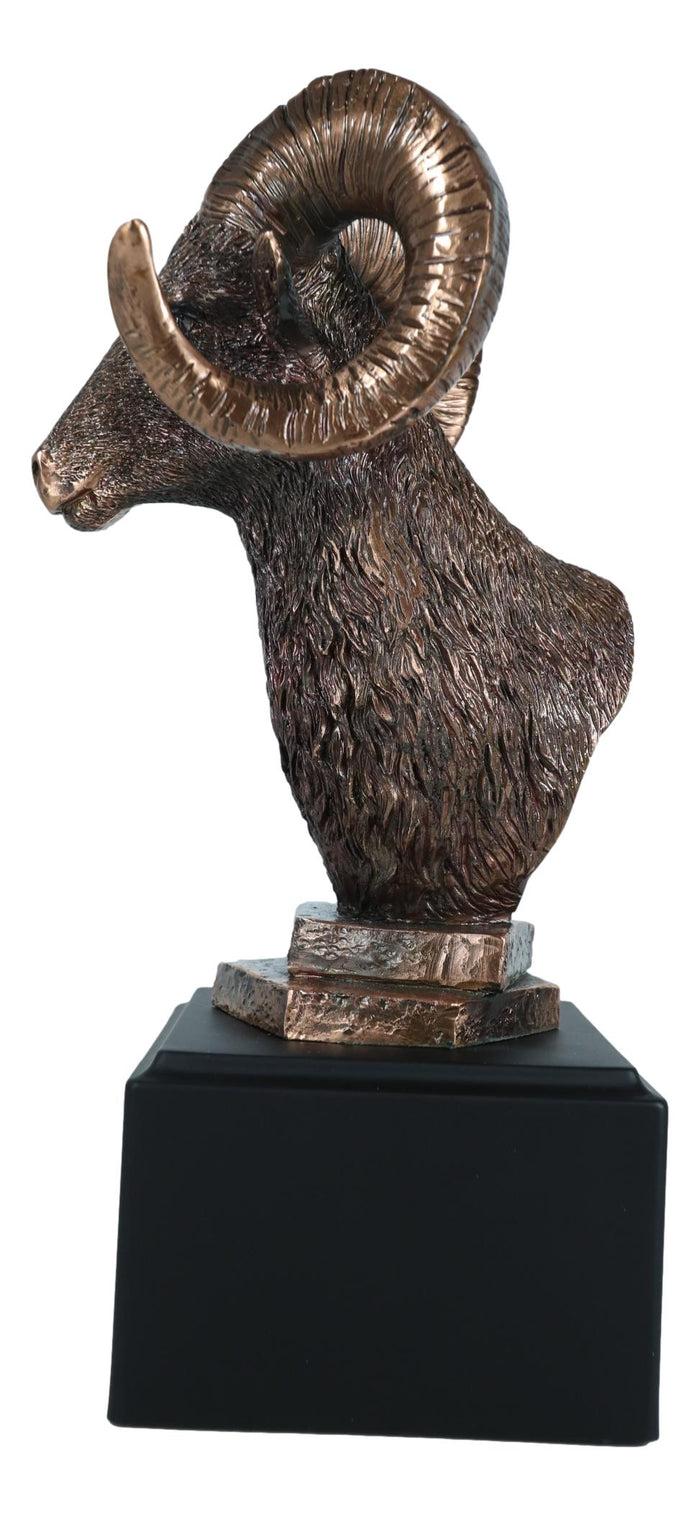 Rustic Country Wildlife Bighorn Sheep Ram Bust Sculpture With Trophy Base 8"H