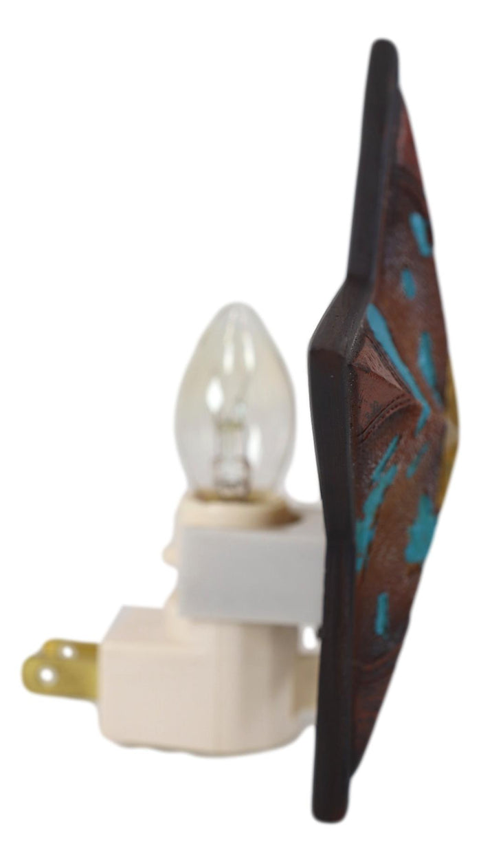 Rustic Cowboy Western Star Turquoise Cowskin Print Wall Plug In LED Night Light