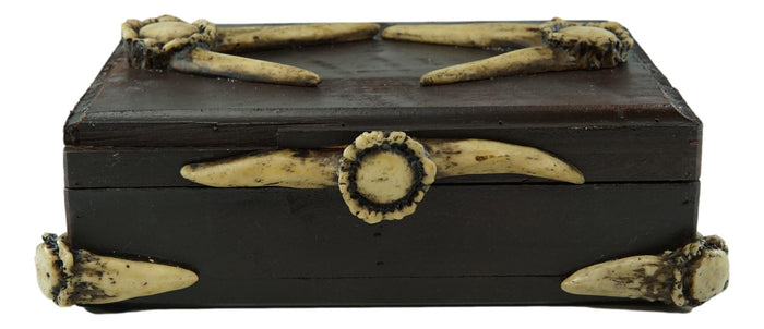 Rustic Elk Deer Stag Antlers Hinged Wooden Decorative Jewelry Box Sculpture