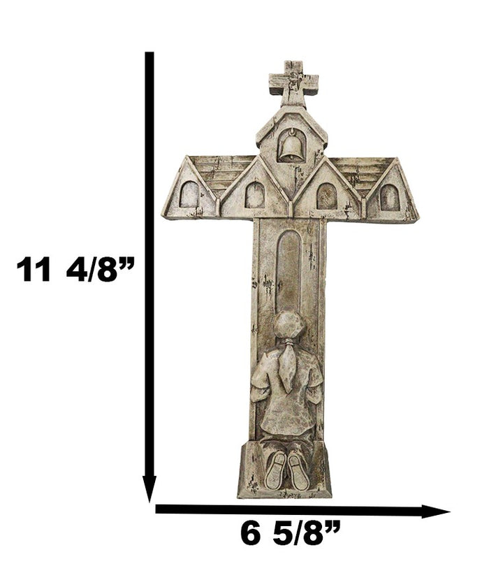 Rustic Faux Stone Church House Of Prayer Kneeling Girl Confirmation Wall Cross