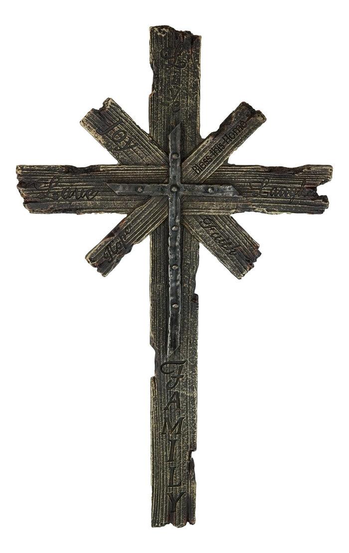 Rustic Faux Wood Inspirational Words Faith Love Hope Multi Layered Wall Cross