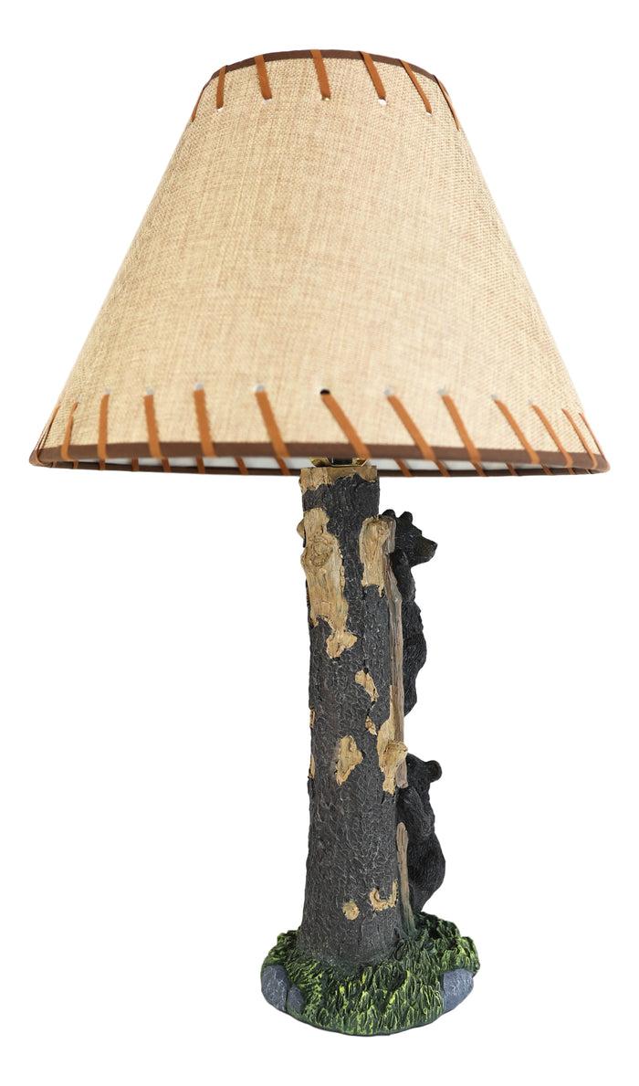 Rustic Forest 2 Bear Cubs Climbing Tree Ladder Table Lamp Statue With Shade 23"H