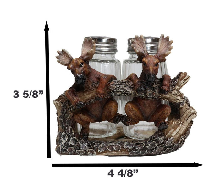 Rustic Forest 2 Elk Moose Dangling On Tree Branch Salt And Pepper Shakers Holder