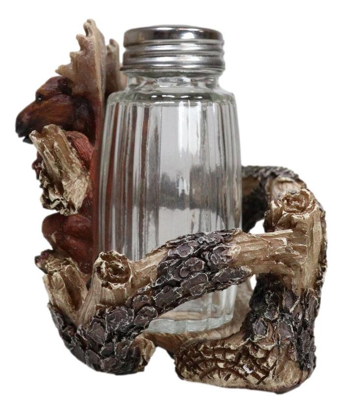 Rustic Forest 2 Elk Moose Dangling On Tree Branch Salt And Pepper Shakers Holder