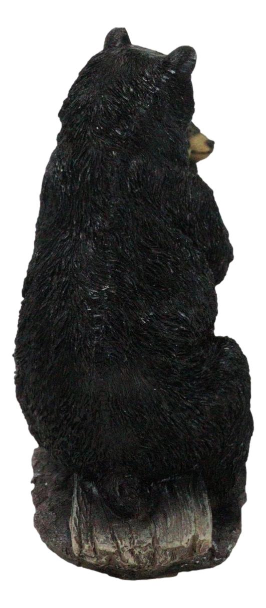 Rustic Forest Black Bear Mother And 2 Cubs Sitting On Tree Logs Seesaw Figurine