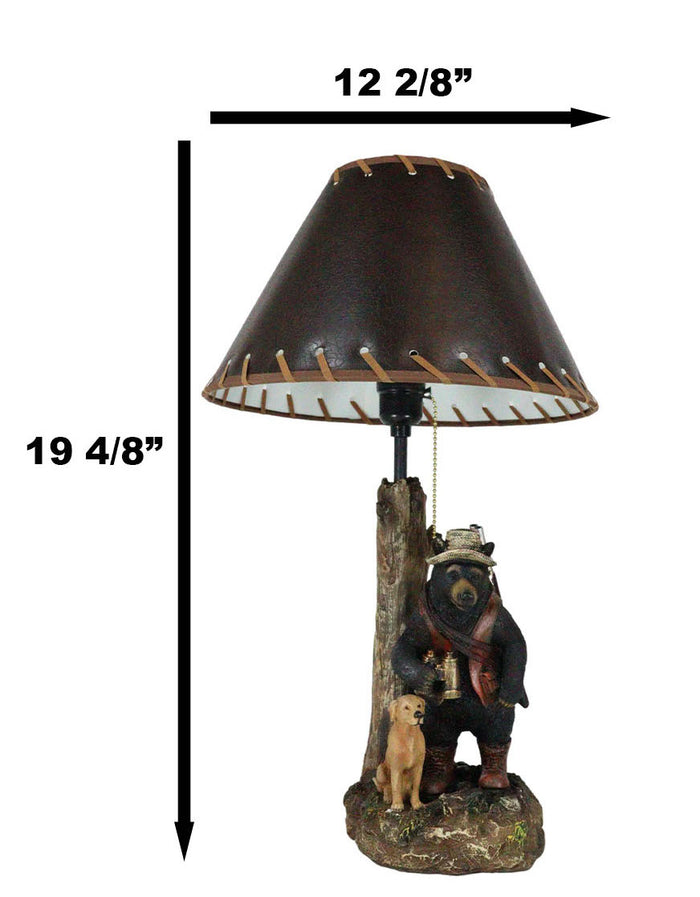 Rustic Forest Hunting Dog And Black Bear With Rifle And Binoculars Table Lamp