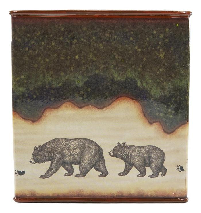 Rustic Forest Mama Bear And Cub Family Pawprint Trail Tissue Box Cover Holder