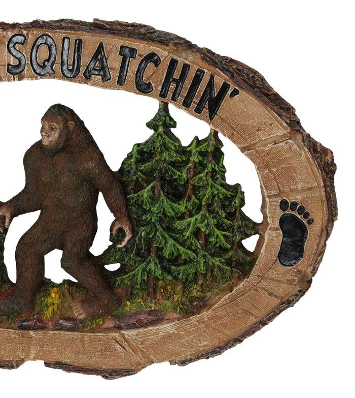 Rustic Forest Sasquatch Big Foot By Pine Trees Gone Squatchin' Wall Decor Plaque