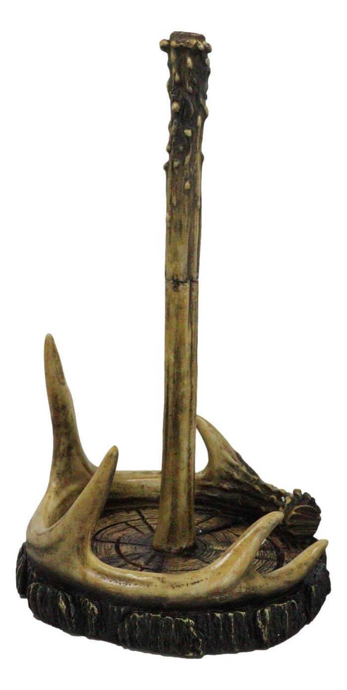 Rustic Forest Stag Deer Antler Bone On Wood Slice Base Paper Towel Holder