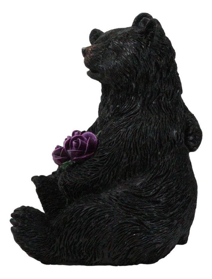 Rustic Forest Whimsical Cuddling Black Bear Couple With Flower Bouquet Figurine