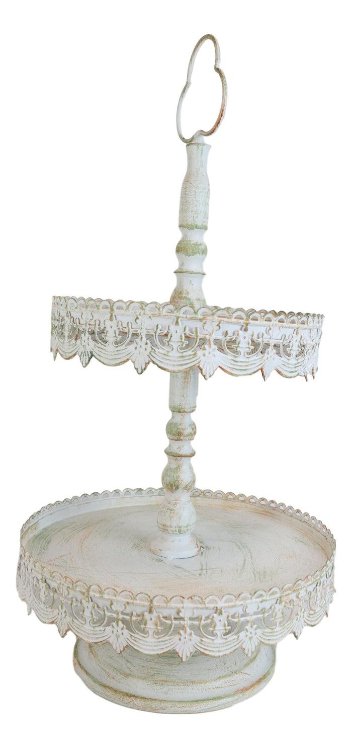 Rustic French Country 2 Tiered Dining Tabletop Metal Food Serving Platter Tray