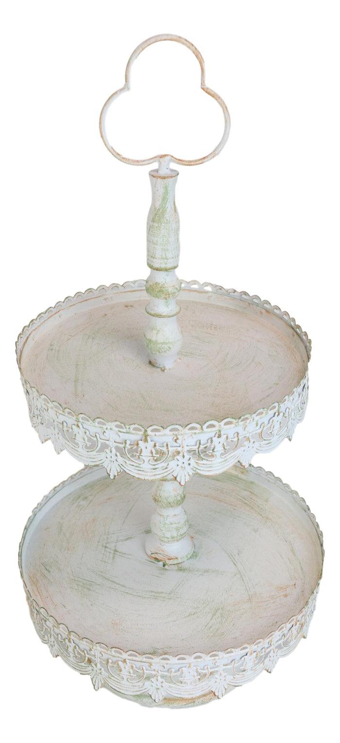 Rustic French Country 2 Tiered Dining Tabletop Metal Food Serving Platter Tray