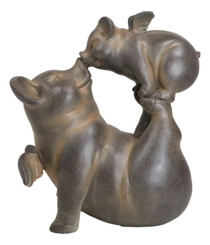 Rustic Hog Heavens Angel Wings Mother Pig Snout Kissing Baby Piglet Figurine